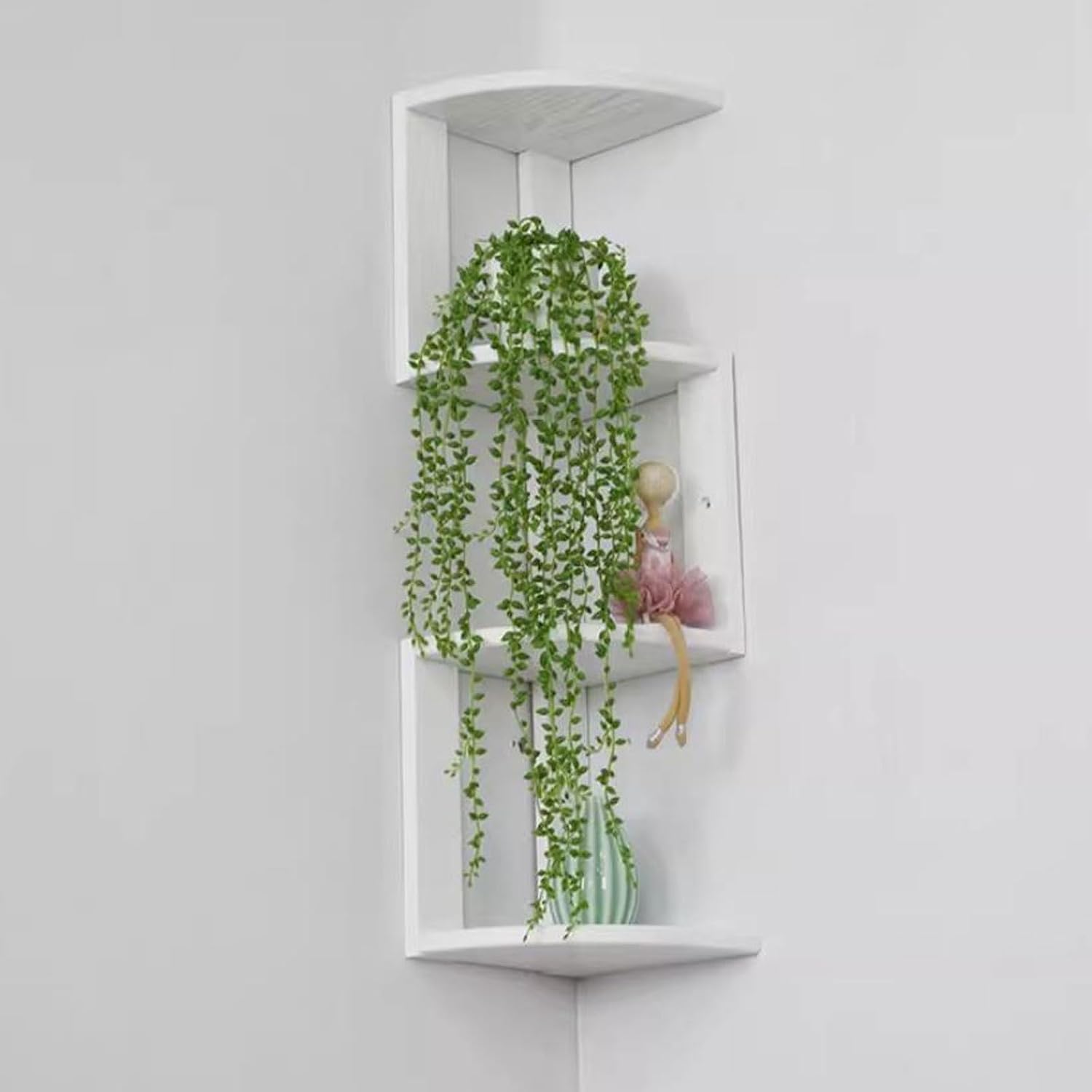 Wall Shelf Floating Corner Shelves for Wall Decor Storage, Solid Wood Wall Storage Shelves Rack 3 Tiers, Wall Mounted Wood Shelves for Home Decor, Bedroom, Living Room, B(Light Brown-Small)