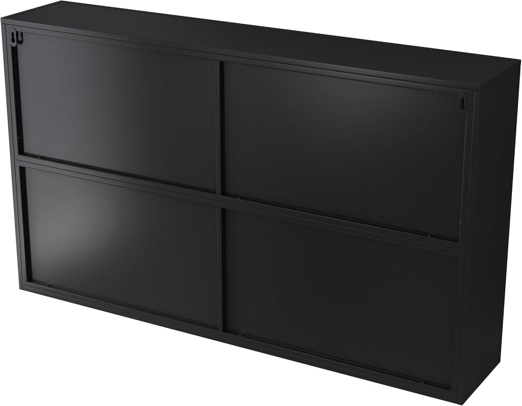Retro Style Tempering Glass Door Wall Cabinet with Detachable Shelves and Open Shelves，for Office Dining Room,Living Room, Kitchen and Bathroom.Black