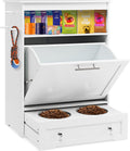 PETSITE Dog Feeding Station with Storage and 2 Elevated Bowls, Modern Dog Food Cabinet with 3 Side Hangers and Tilt-Out Storage Cabinet (White)