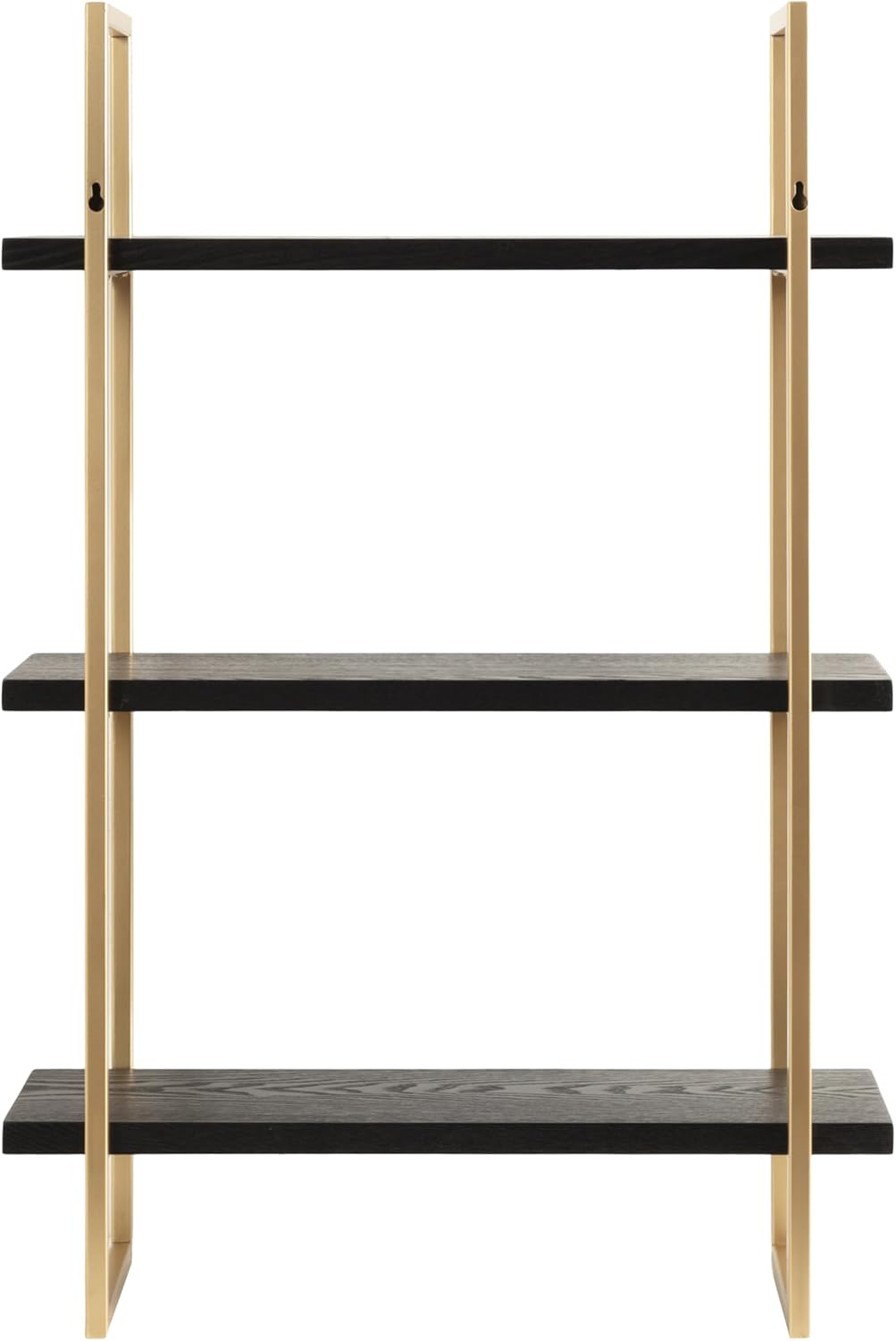 Kate and Laurel Leigh Modern 3 Tier Wall Shelf; 20 x 7 x 30; Black and Gold; Decorative Contemporary Glam Multi-Tiered Shelf Wall Organizer for Storage and Display