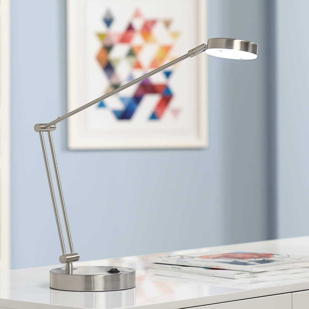 360 Lighting Jarrett 19' High Small Modern Desk Lamps Set of 2 Adjustable LED Silver Satin Nickel Finish Metal Shade Home Office Living Room Bedroom Bedside Nightstand House Reading Kitchen