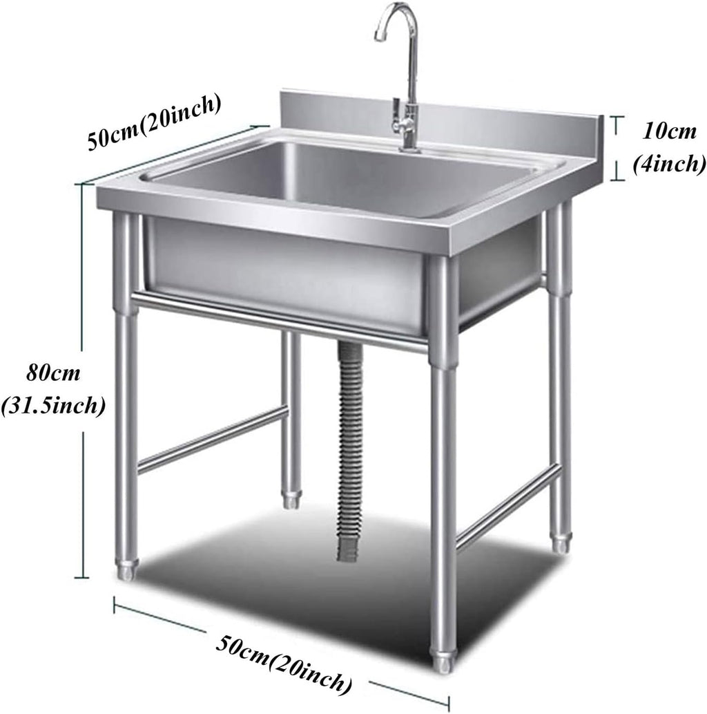 Commercial Restaurant Sink Stainless Steel Utility Sink Free-Standing Kitchen Sink Set Single Bowl Sink for Garage, Restaurant, Bar, Laundry Room, Indoor Outdoor