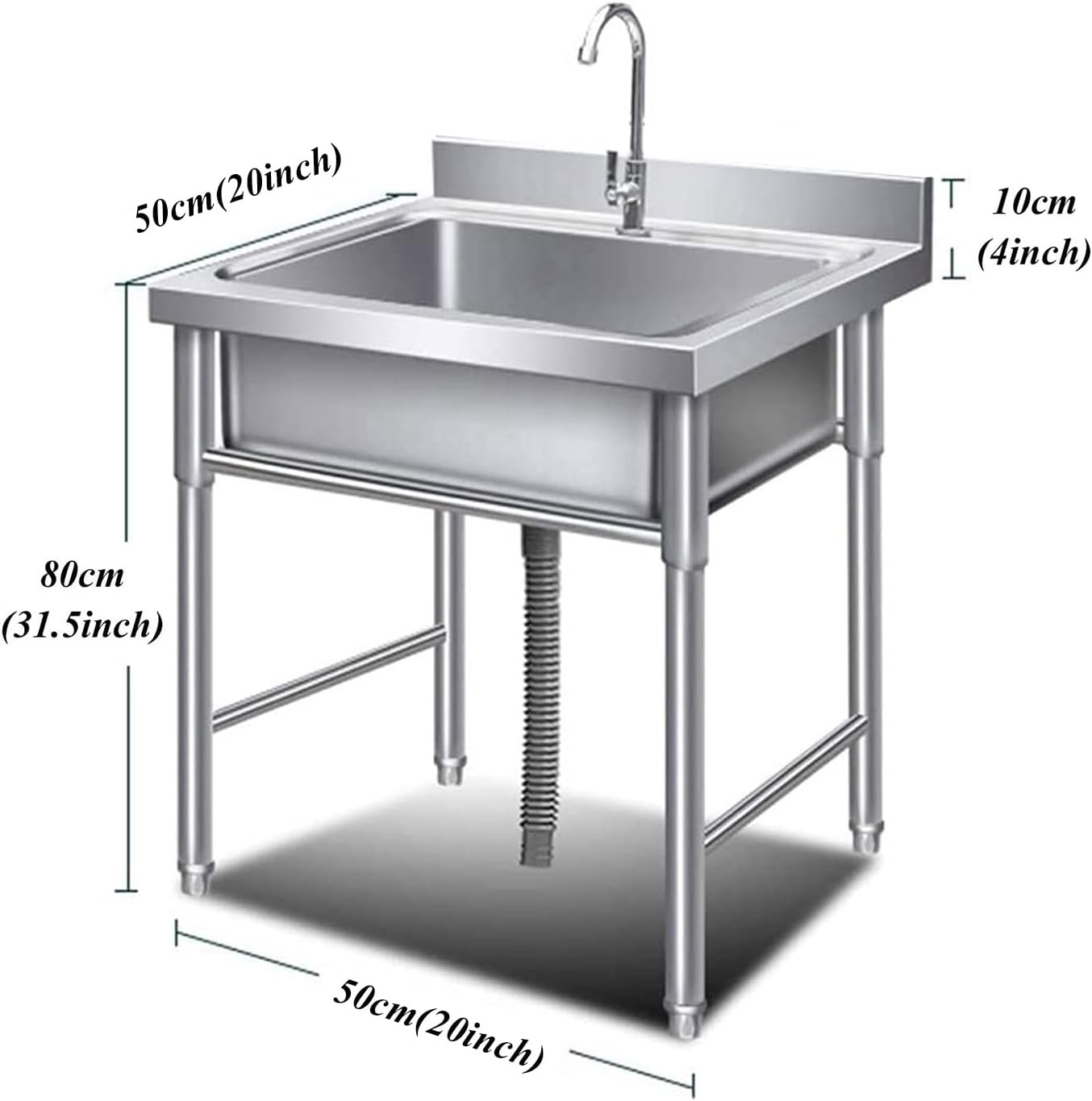 1 Compartment Single Bowl Sink Stainless Steel Commercial Kitchen Prep Utility Sink with Faucet and Backsplash, Fit for Restaurant Kitchen