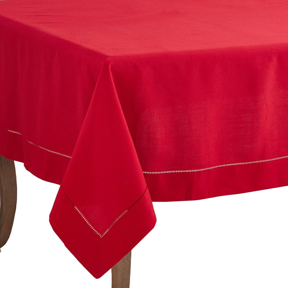 Red Hemstitched Border Holiday Tablecloth, 70' X 160' Rectangular
