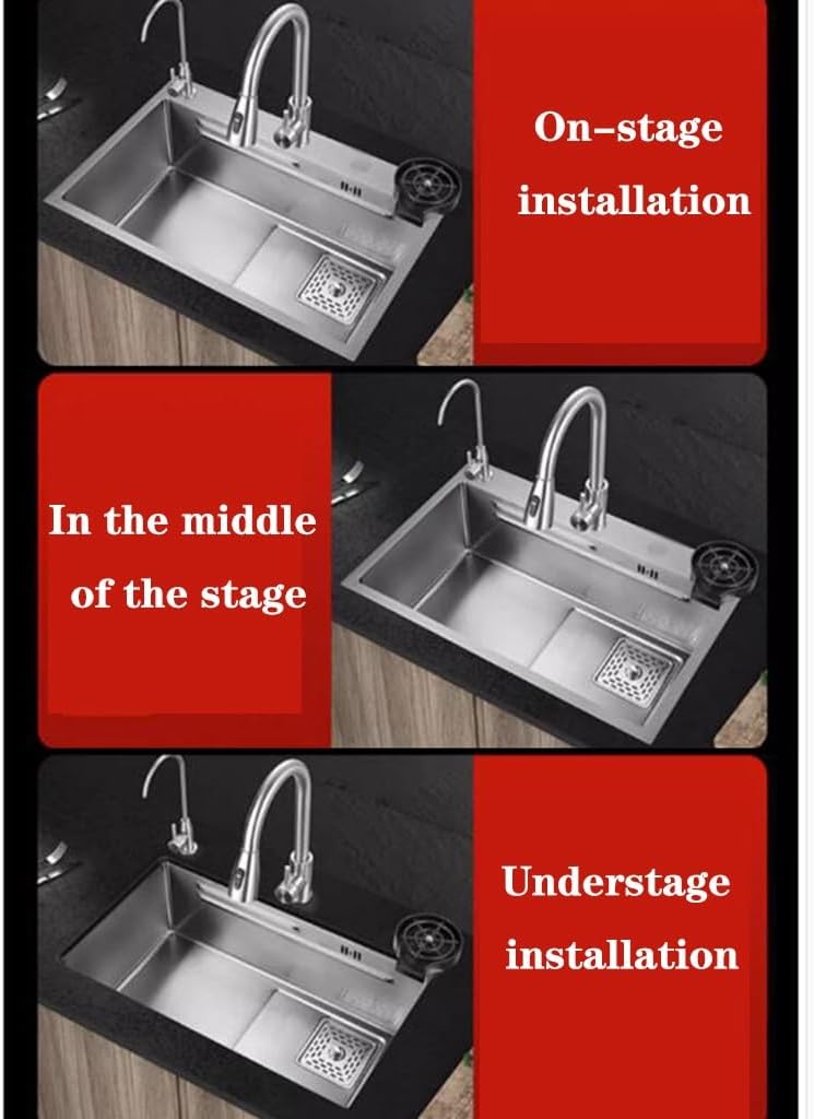 Kitchen Sinks, Single Bowl Vegetable Basin Single Bowl Sink Home Kitchen Stainless Steel Sink Double Steps Washisink Countertop Basin (60 * 45 * 22Cm
