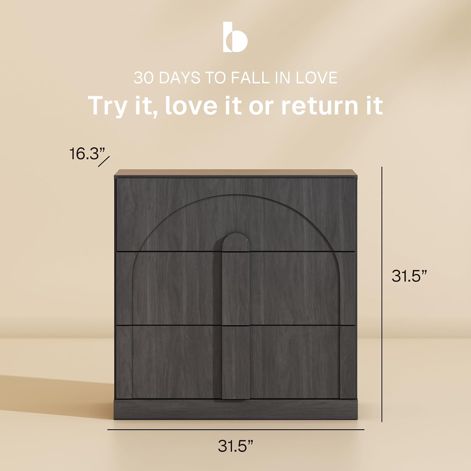 BELLEZE Sideboard Cabinet with 3 Drawers, Set of 2 Modern Wood Buffet Cabinet with Arc Design, Large Fluted Sideboard with Storage for Dining Room Living Room Entryway, Ebony