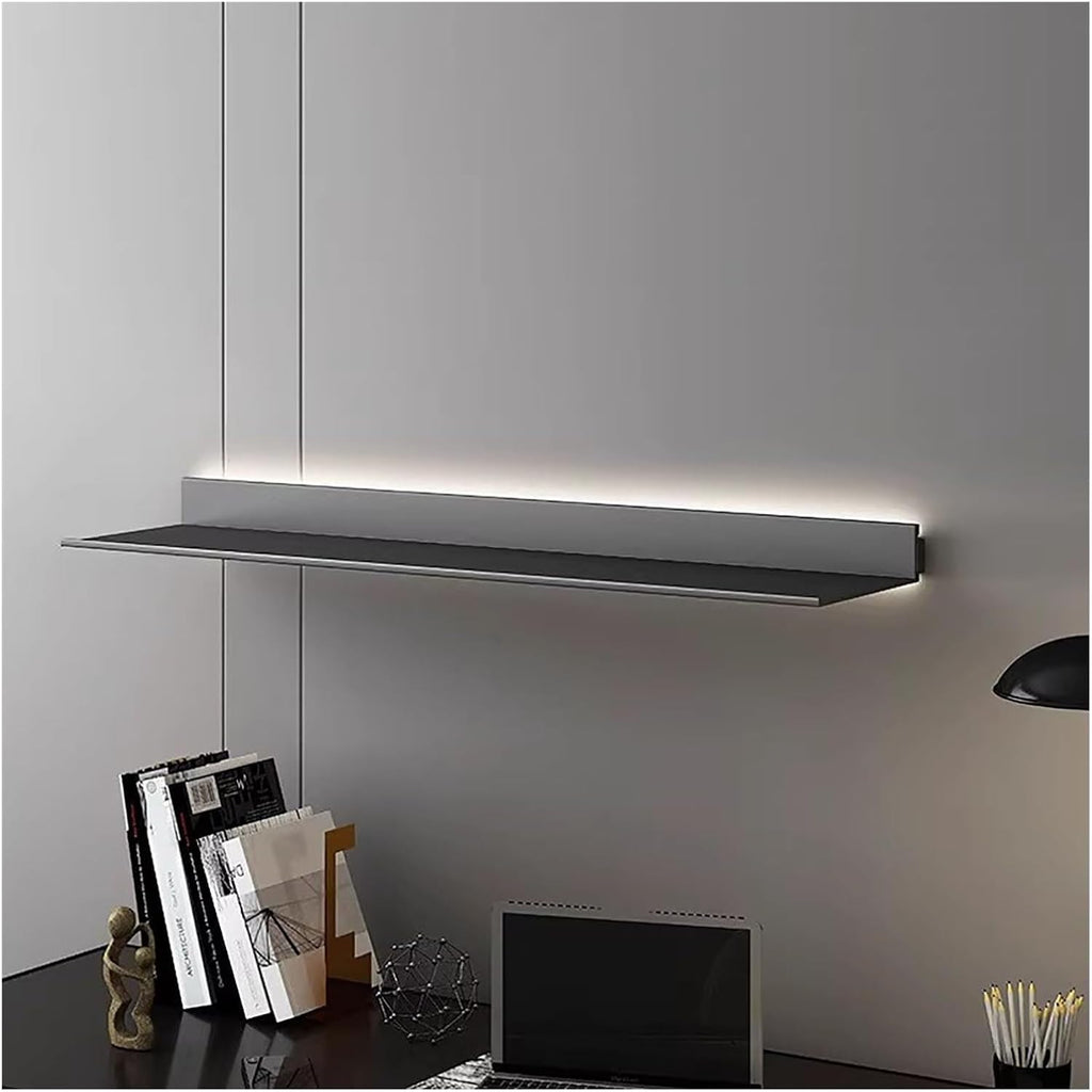 L-Shape Aluminum Alloy Wall Shelf, Illuminated Wall Shelf Built-in LED,Aluminum Alloy Display Stands,Floating Shelves Wall Mounted,Light Creative Metal Display Shelves(Grey 100cm/39.37in)