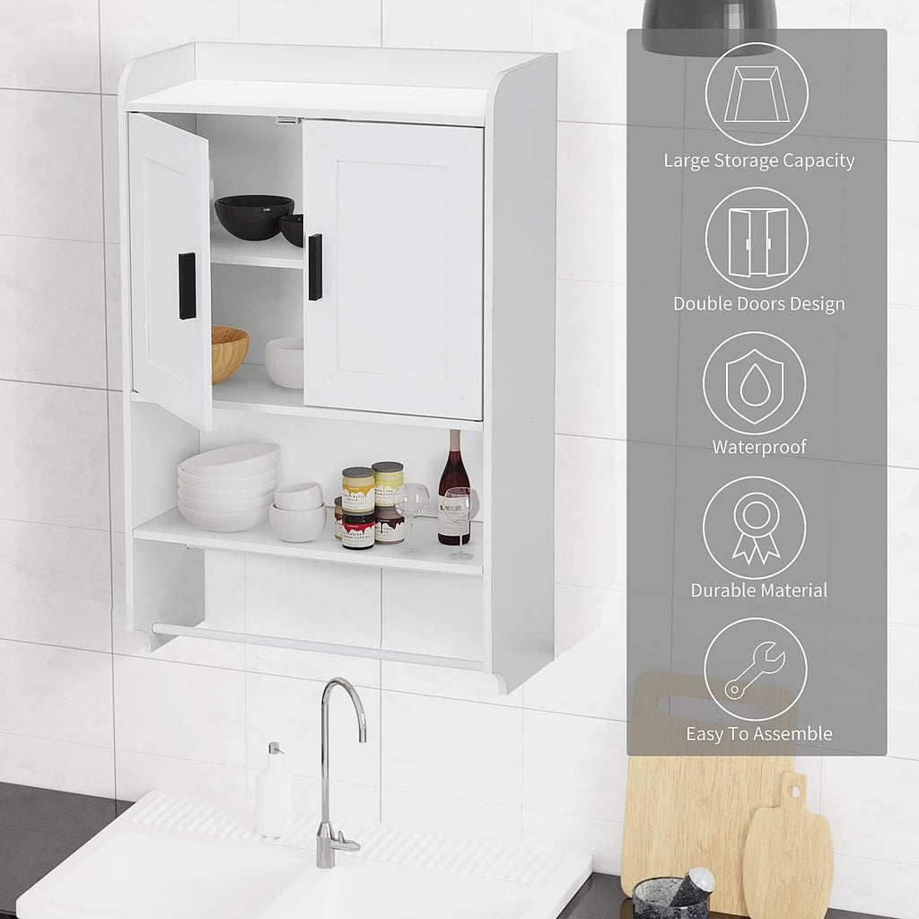 apexnova Bathroom Wall Cabinet, Wooden Medicine Cabinet Over The Toilet with Adjustable Inner Shelf, Wall Mounted Cabinet with Doors for Bathroom Storage, Hanging Cabinet for Wall with Towels Bar