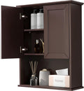 Dark Brown Bathroom Wall Cabinet Mounted Wooden Medicine Cabinets Espresso Over Toilet Storage Cabinet, 23x29 Inch Hanging Bathroom Wall Cabinet with 2 Doors & Adjustable Shelf, Soft Hinge
