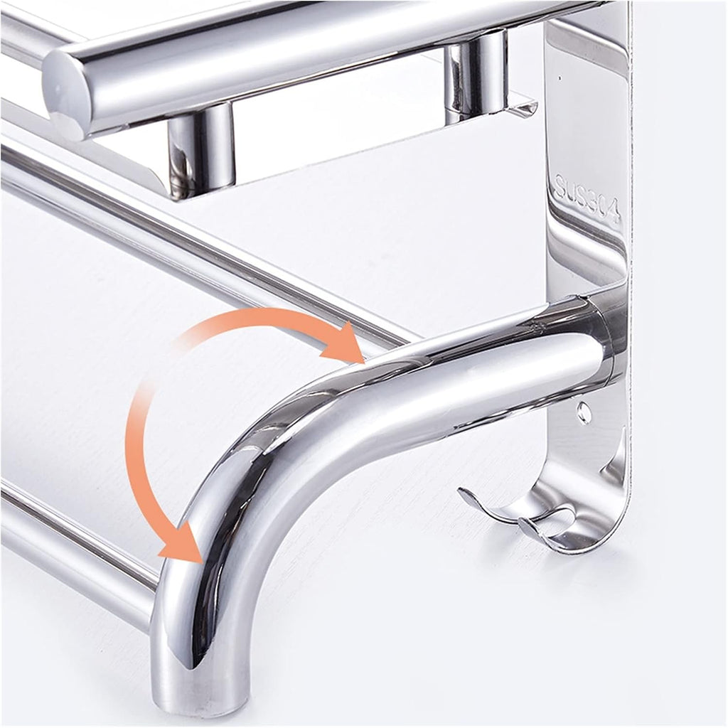 TOMYEUS Shower Caddy Bathroom Shelf 2 Tier Bathroom Shelf Wall Mounted with Towel Bar and 6 Hooks，Floating Shelves Wall Mounted，20Inch 304 Stainless Steel Shower Organizer