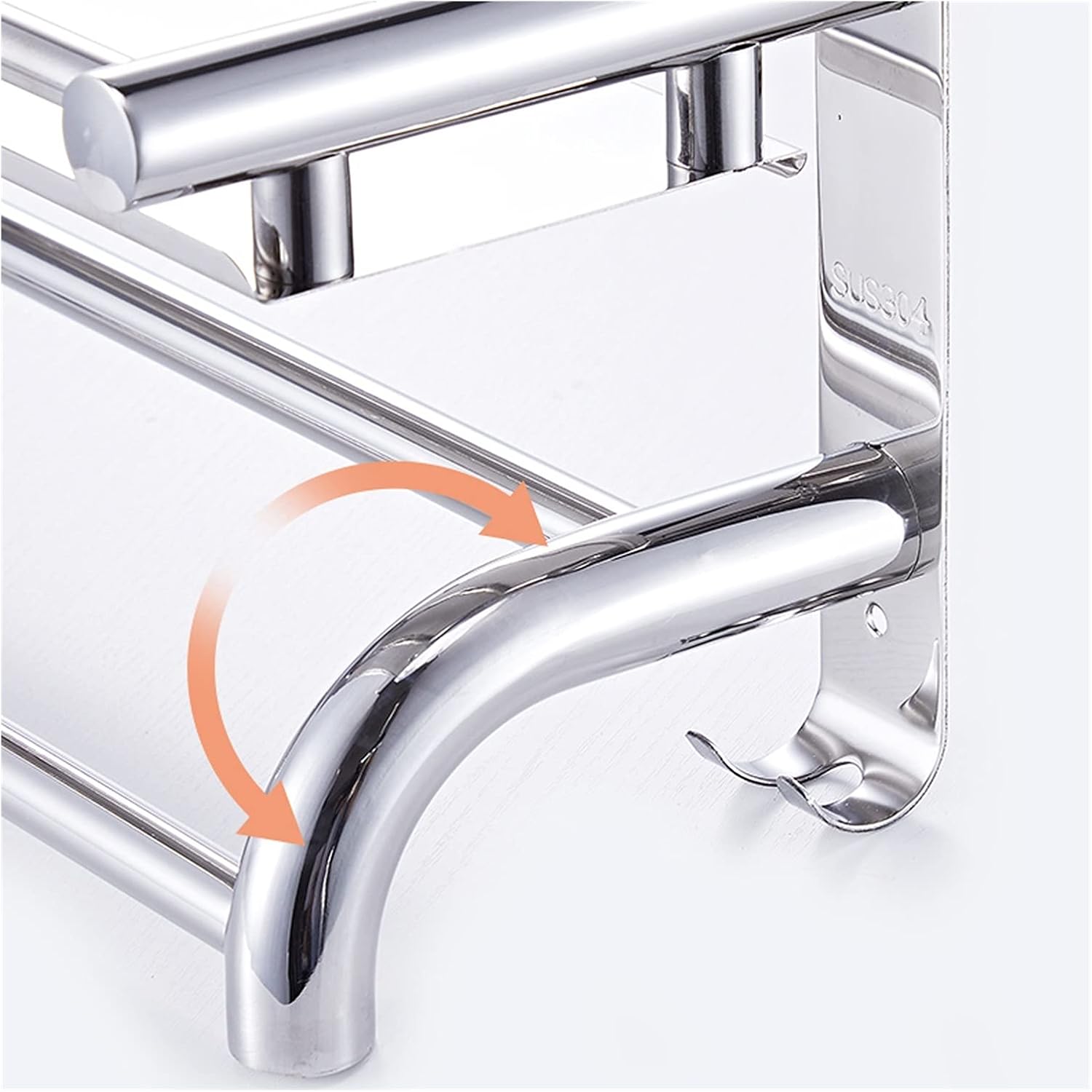 TOMYEUS Shower Caddy Bathroom Shelf 2 Tier Bathroom Shelf Wall Mounted with Towel Bar and 6 Hooks，Floating Shelves Wall Mounted，20Inch 304 Stainless Steel Shower Organizer