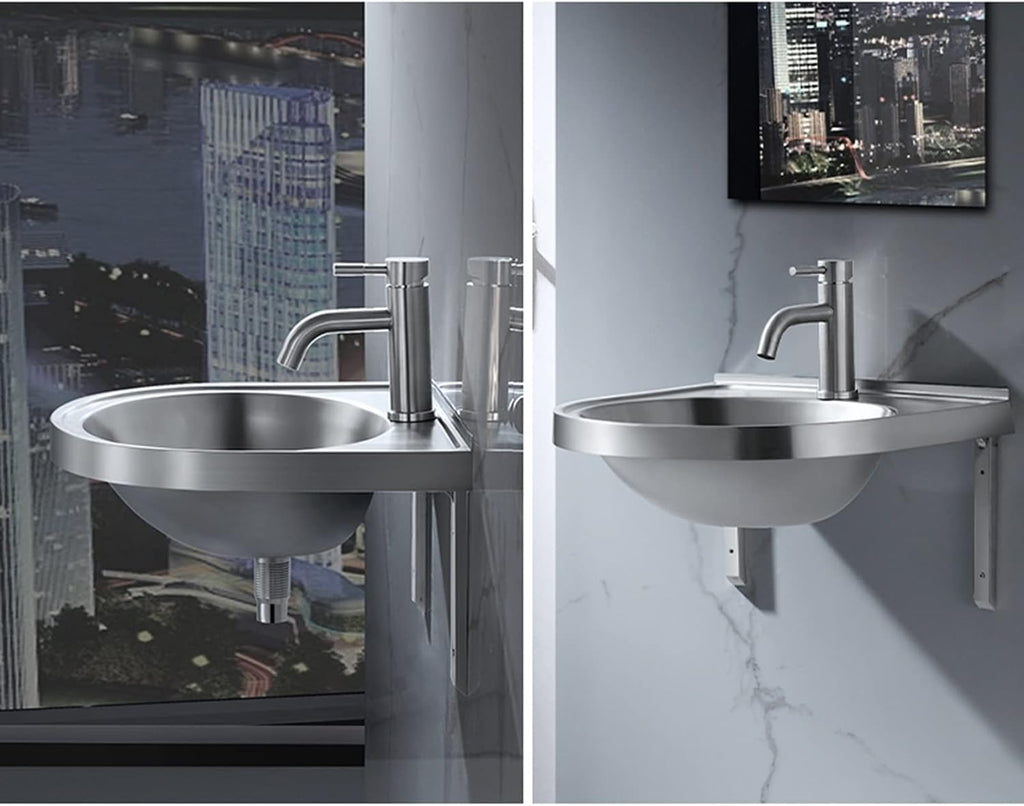 Stainless Steel Single Bowl Sink Wall-Mounted Wash Basin Kitchen Sink Basin Space-Saving Small Sink Corner for Kitchen Bathroom (Color : Silver, Size : D) (Silver A)