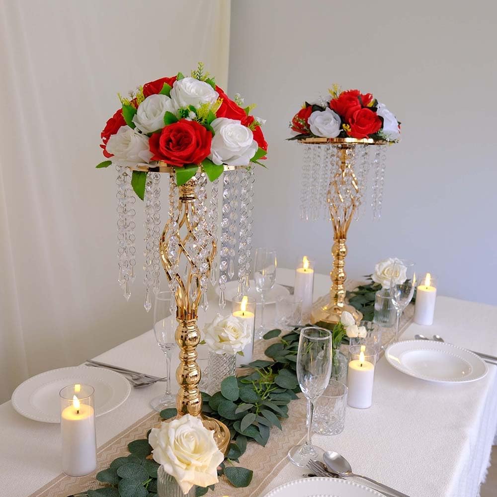 20 pcs 21.65 Inch Wedding Gold Flower Centerpieces Crystal Metal Flower Vase Wedding Centerpieces for Tables Decorations