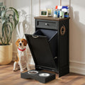 FIMELLO Dog Feeding Station, Tilt-Out Dog Food Storage Cabinet with Drawer,Pet Feeder Cabinet,Black Grain