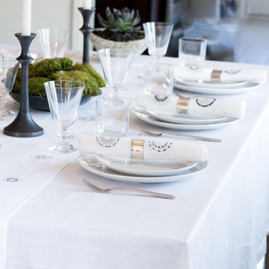 Huddleson White Square Linen Tablecloth 54x54 Square Table Cloth Luxury Italian Linen Sewn in US