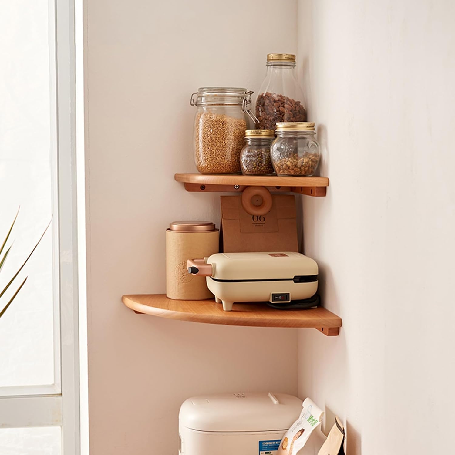 Kitchen Shelves, Corner Shelves Wall Mounted, Set of 3 Floating Corner Shelves, 3 Tier Solid Wood Hanging Display Shelf for Bathroom Kitchen Living Room, Black