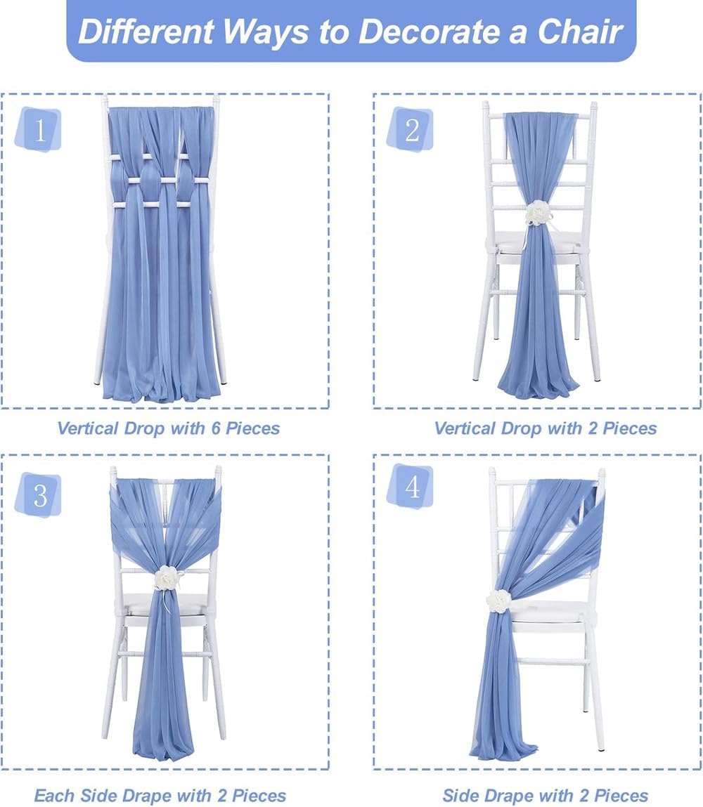 12pcs Chiffon Chair Sashes Wedding Decors 30x270cm Table Runner for Party Banquet Event Baby Shower Holiday Decor, Dusty Rose Pink,12pcs