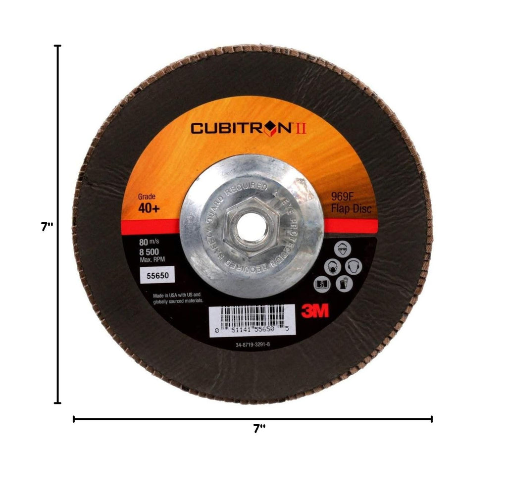 3M Cubitron II Flap Disc 967A, 40+, T29 Quick Change, 7 in x 5/8'-11, Giant, Pack of 5, Medium Pressure Applications, Light Deburring, Scale Removal, Oxide Removal, Surface Prep