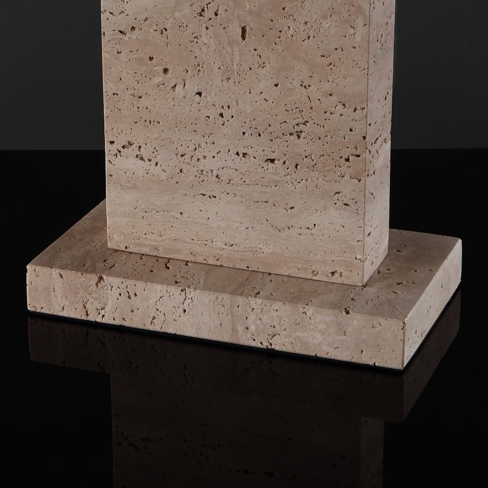 SAFAVIEH Couture Collection Jennabriana Travertine/Black 26-inch Dimmable Table Lamp for Bedroom Living Room Home Office Desk Nightstand