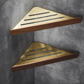 Floating Bathroom Corner Shelves - Wall-Mounted Brushed Walnut Caddy Double Layer nizer for Shower Kitchen & Cosmetics Storage Space-Saving Solution (B)