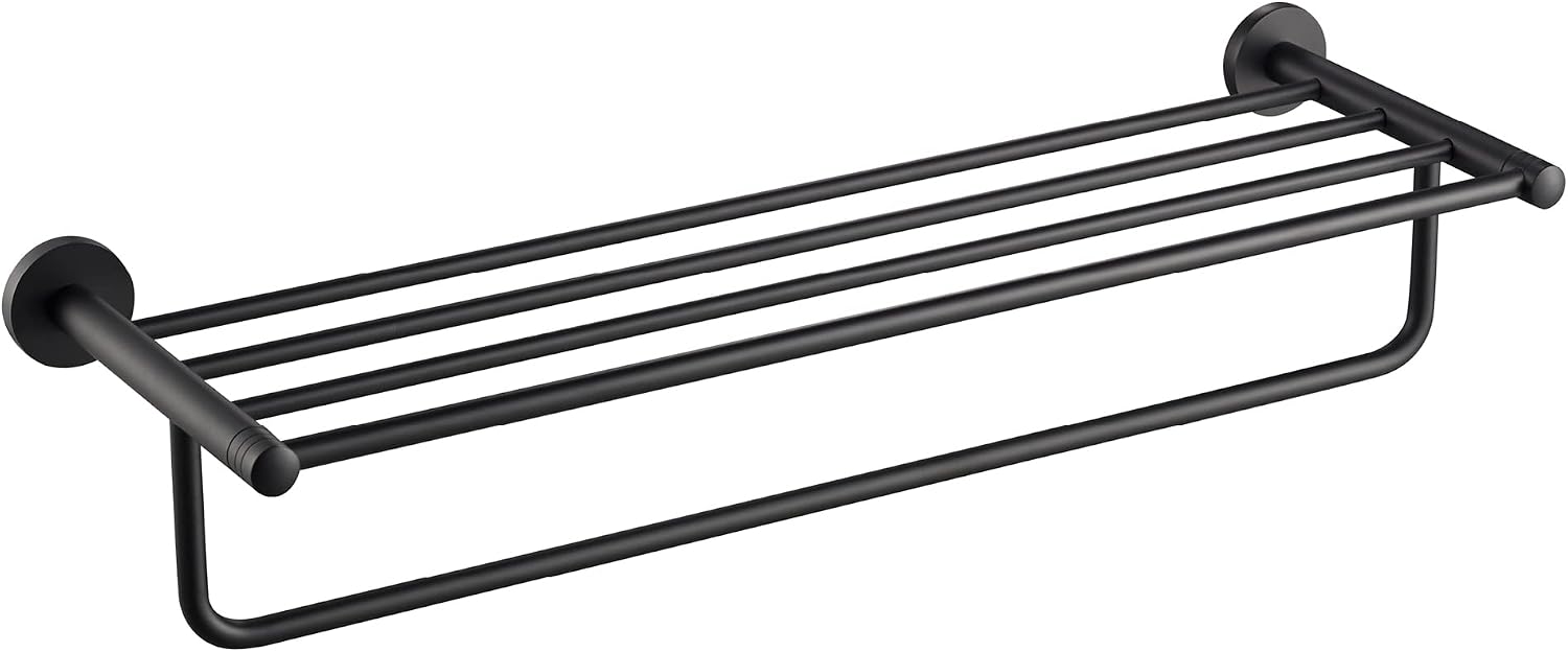 KRAUS Elie Bathroom Shelf with Towel Bar, Matte Black Finish, KEA-18842MB