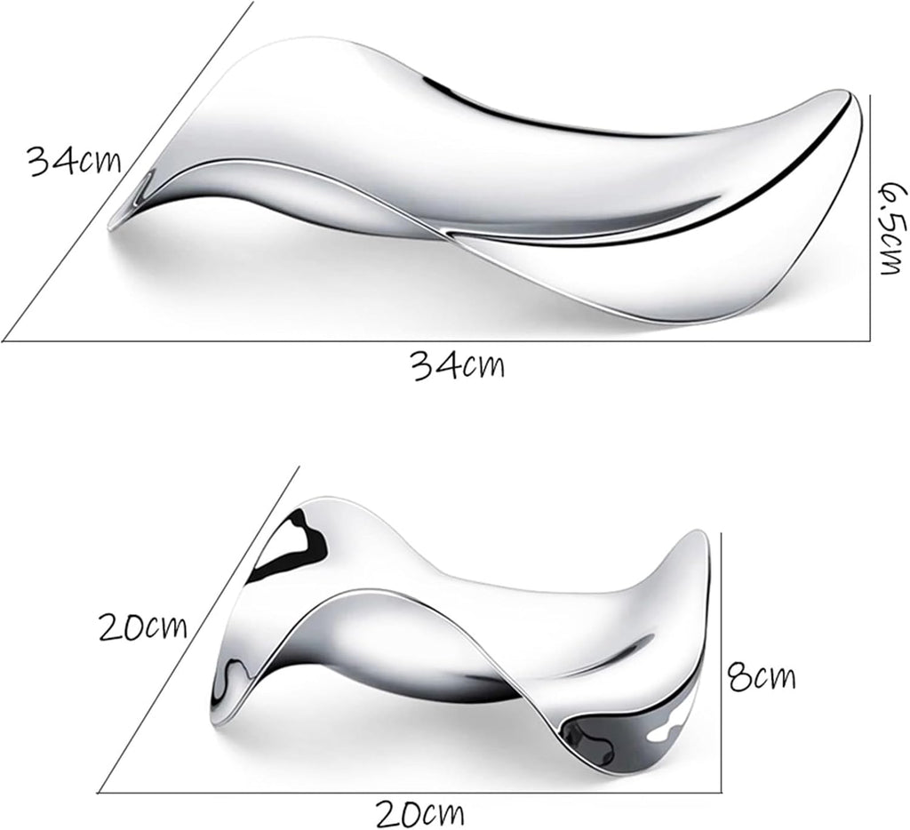 Wave Decoration Bowl Tray, Silver Stainless Steel Candy Dish - Creative Fruit Dessert Plate, Modern Home Table Decoration(Large)