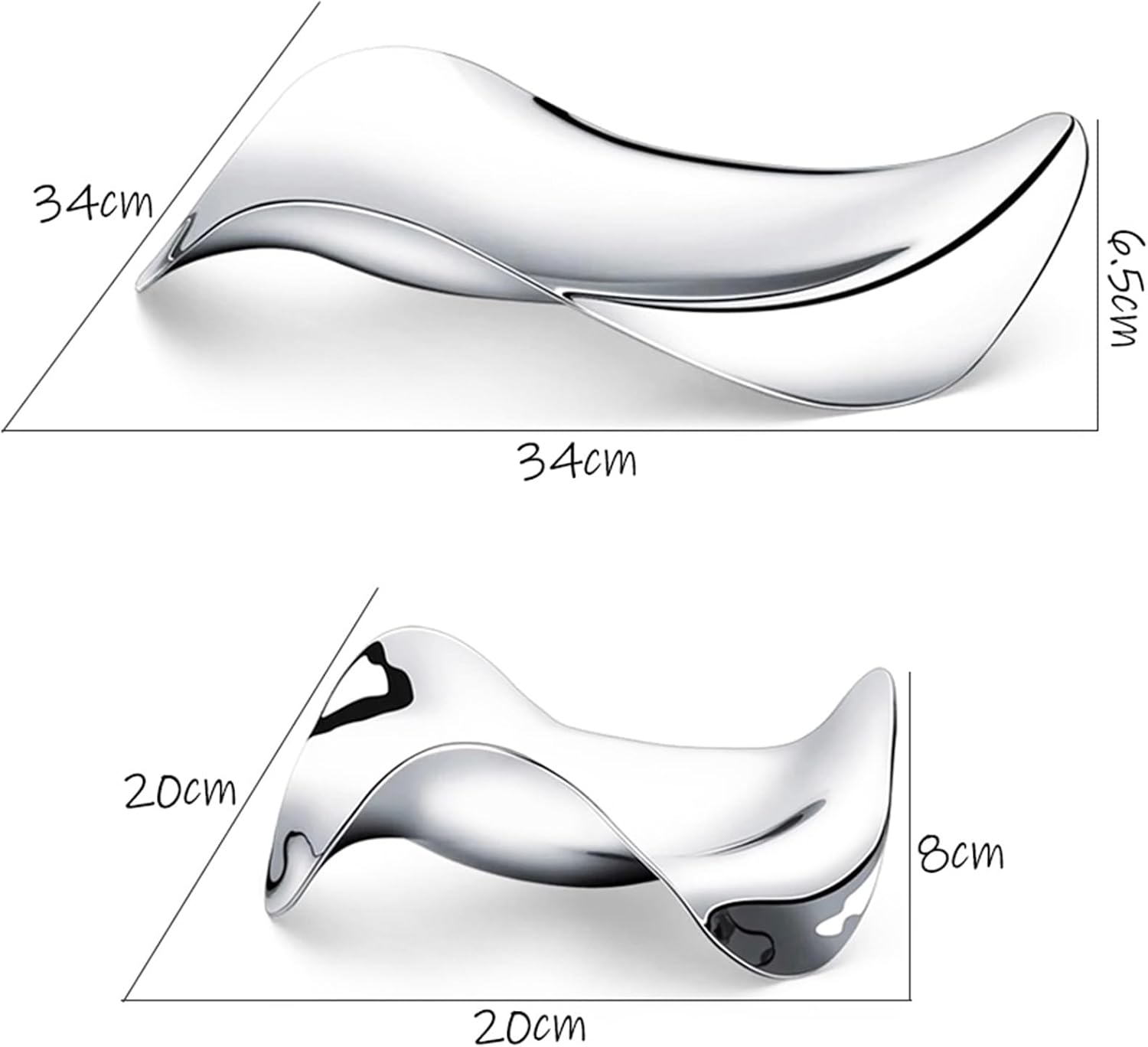 Wave Decoration Bowl Tray, Silver Stainless Steel Candy Dish - Creative Fruit Dessert Plate, Modern Home Table Decoration(Large)