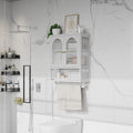 ALBAD Metal Bathroom Wall Cabinet with Fluted Glass Door and Towel Bar Wall-Mounted Medicine Cabinets Above the Toilet for Modern Bathroom, Kitchen, Garage, Laundry Room, White