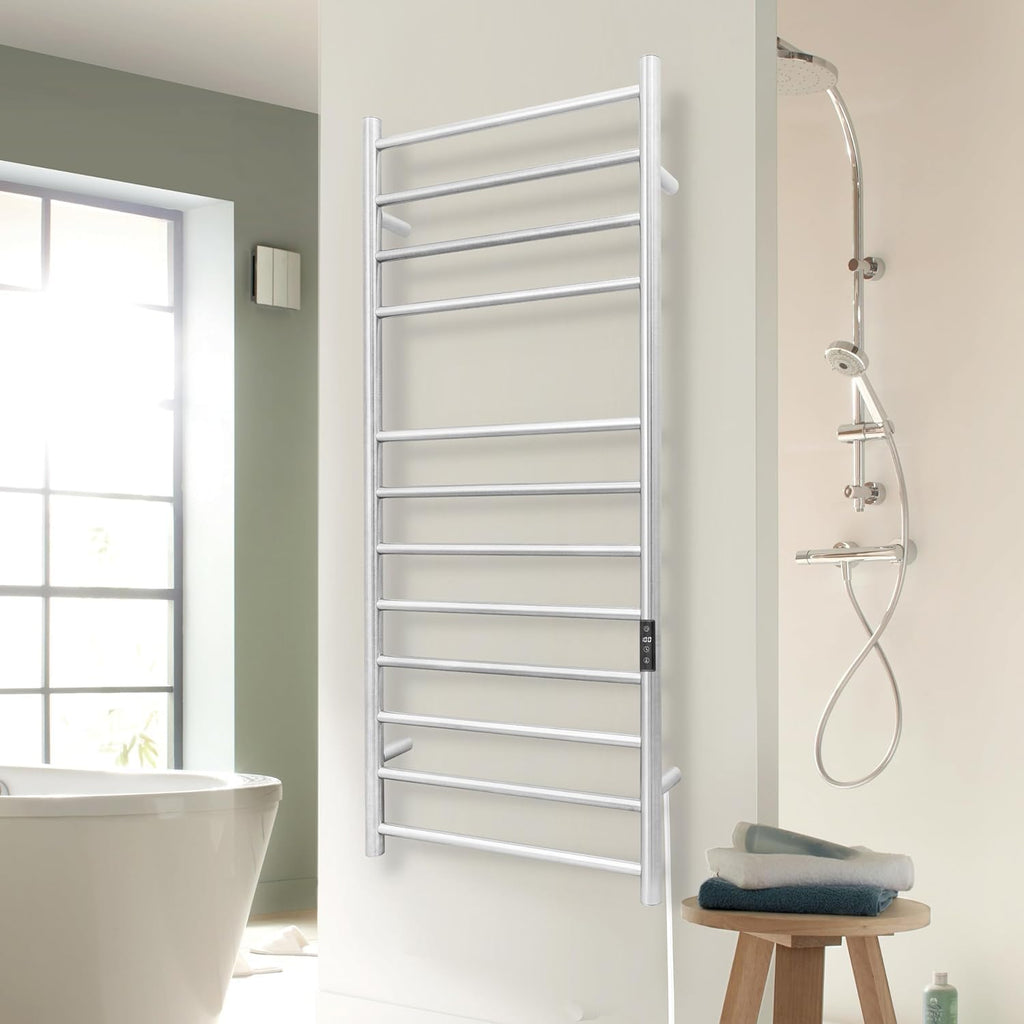 KEG Smart WiFi Towel Warmer Wall Mounted with Built-in Timer and Temperature Adjust Control, 12 Bars Electric Stainless Steel Heated Towel Racks for Bathroom Brushed Nickel