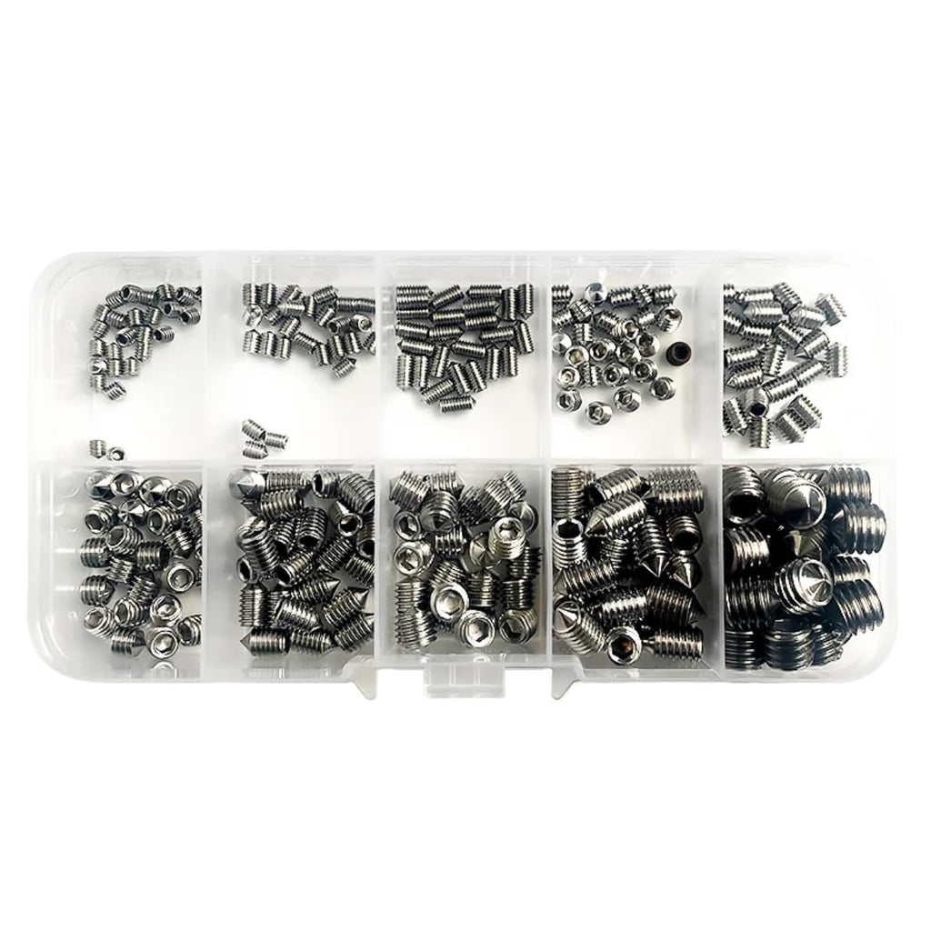 250pcs Stainless Steel Socket Head Hex Set Screws M3 M4 M5 M6 M8 Cup Assortment Kit Grub Screw Cup Point Grub Screw Kit Set (10 Boxes)