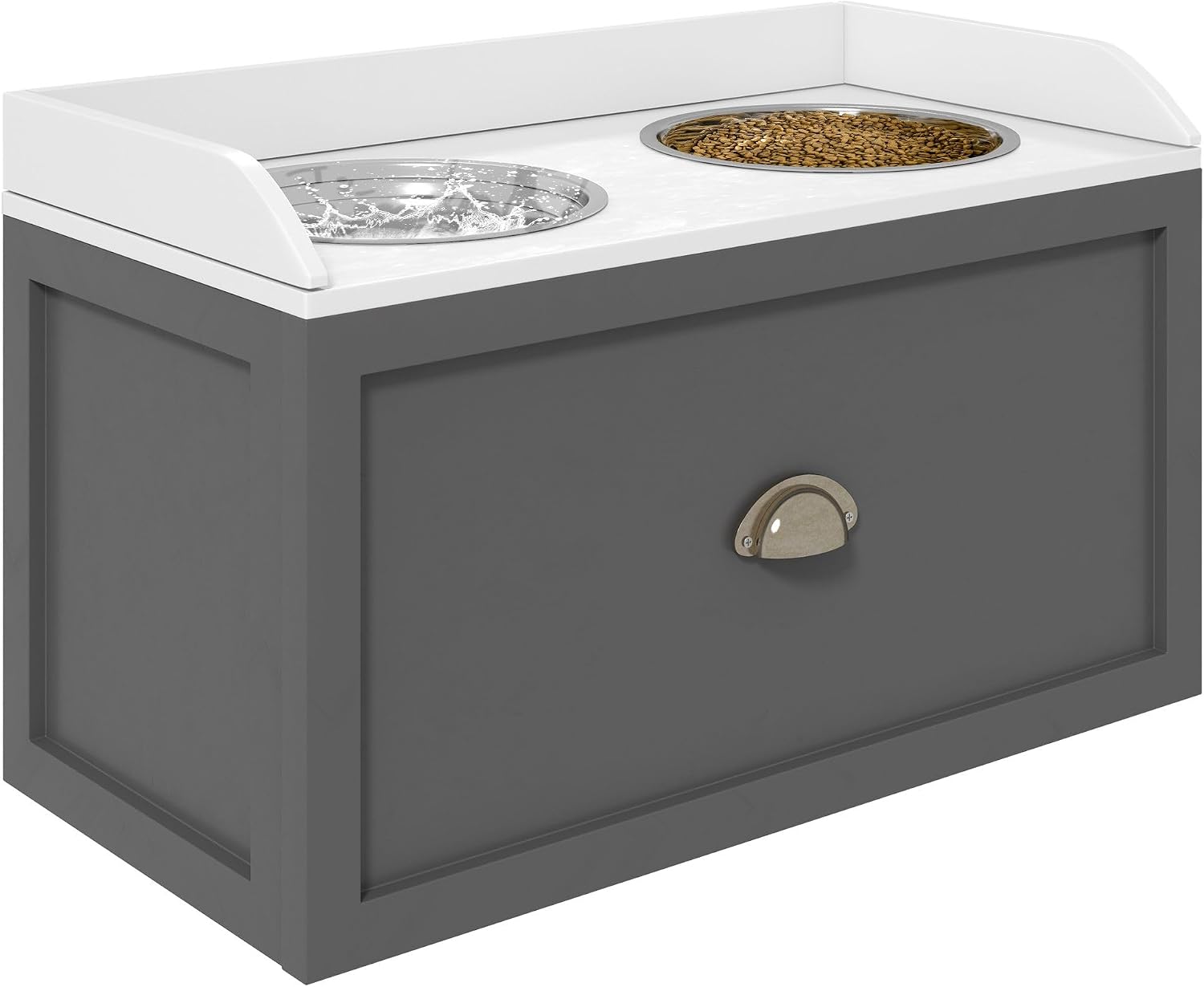 Premium Heavy Duty Elevated Dog Bowl Station with 21 Liters Capacity 2 Stainless Steel Bowls Storage Compartment Anti-Slip Gray