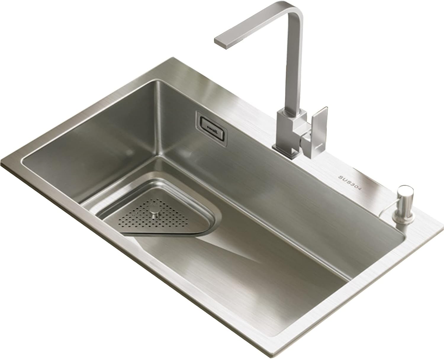 Silver Single Bowl Bar Prep Sink 304 Stainless Steel Kitchen Sink RV Sink with Drain Pipe and Installation Kit Drop in Or Undermount (Color : A-Have Faucet, Size : 68x45x21cm) (Bhave Faucet 75x45