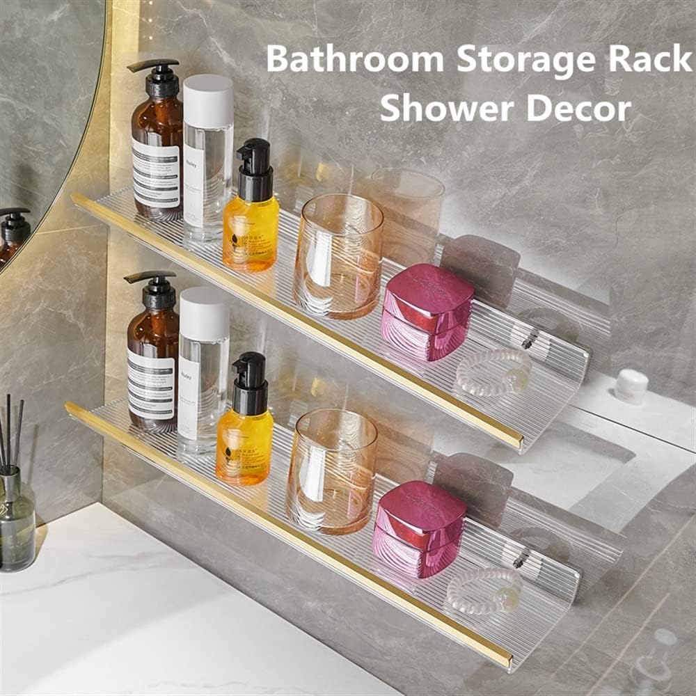 Multi-Functional Floating Corner Shower Shelf | Drill-Free Wall-Mounted Acrylic Mirror Organizer for Bathroom Essentials(Size:50CM,Color:A)