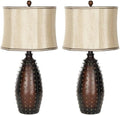SAFAVIEH Lighting Collection Santa Fe Rustic Brown Studded Faux Leather 29-inch Bedroom Living Room Home Office Desk Nightstand Table Lamp Set of 2 (LED Bulbs Included)
