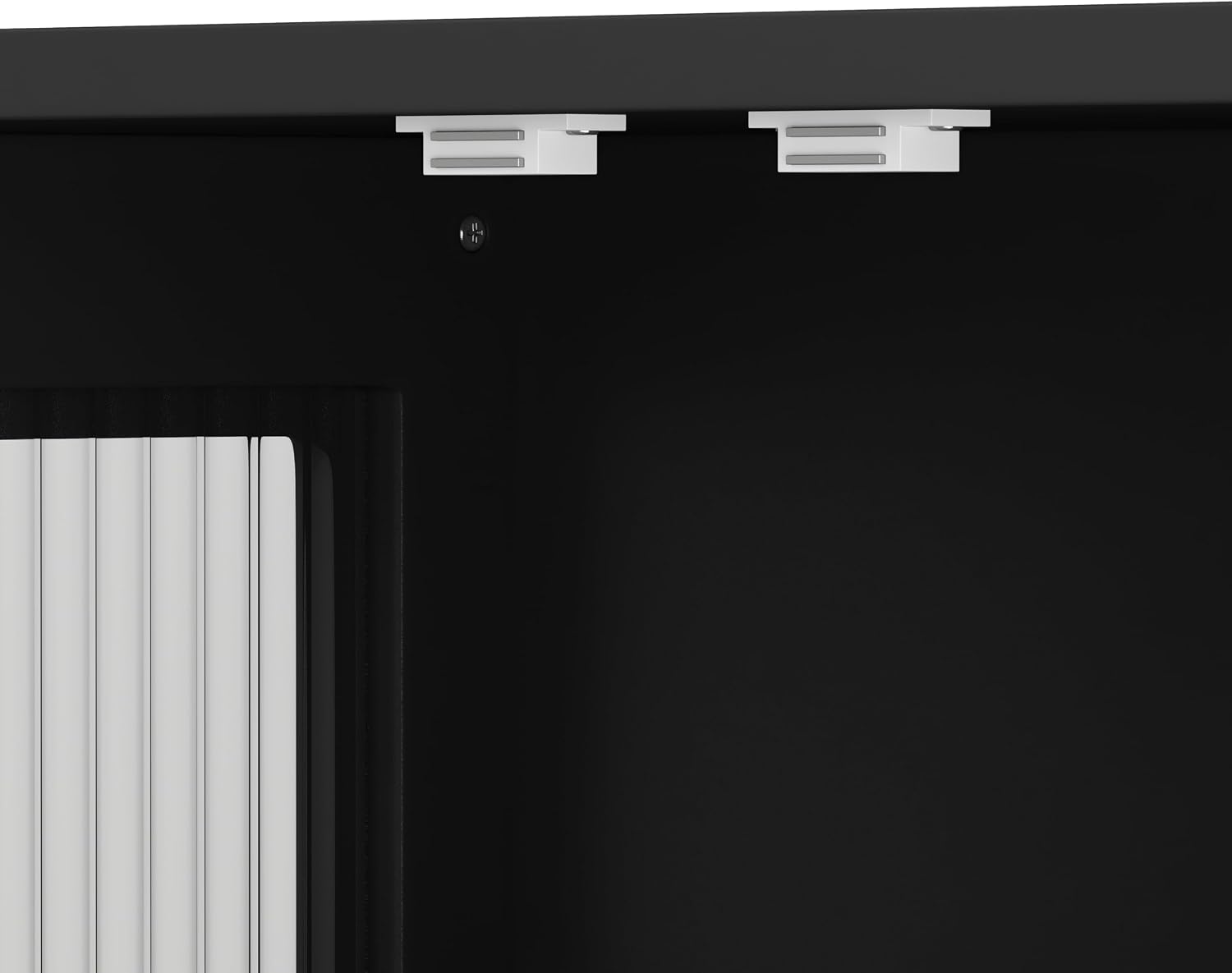 Polibi Wall Cabinet with Fluted Glass, Modern Wall-Mounted Storage with Towel Bar, Removable Shelves, Minimalist Design for Entryway Living Room Bathroom Dining Room, Easy Assembly, Black