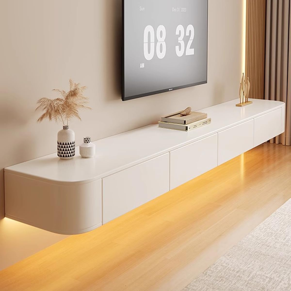 Floating TV Stand Wall Mounted Floating Wall Mounted TV Console Floating TV Shelf Entertainment Center Media Console for Under TV for Living Room & Office