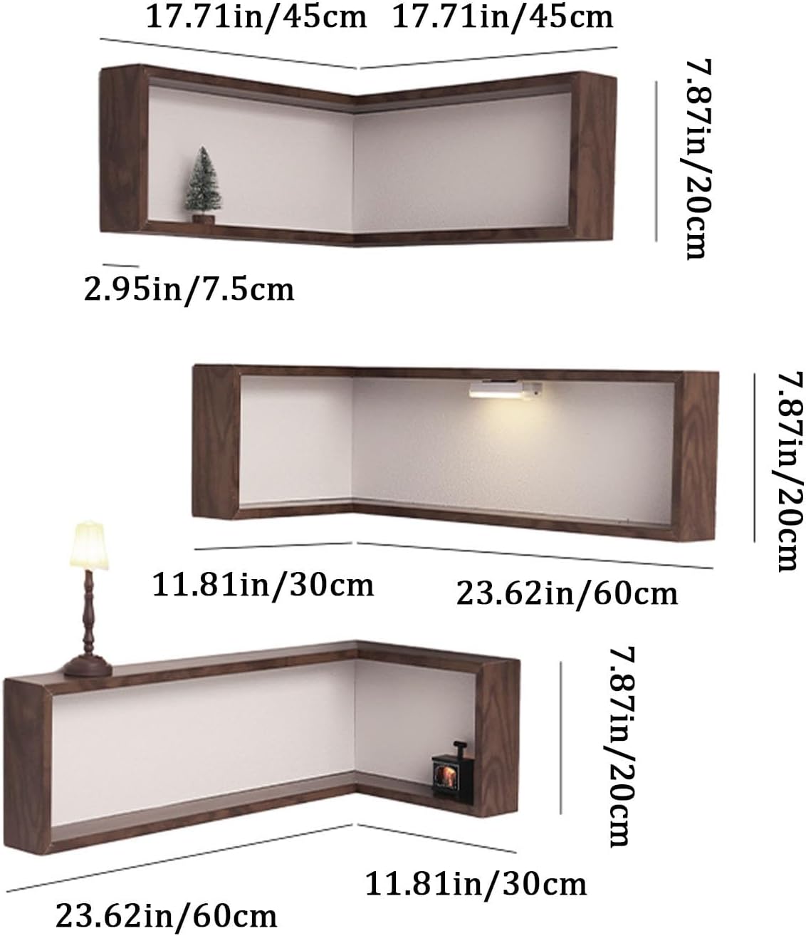 Wall Mounted Corner Shelf - Floating Shelves Save Space with Light Corner Display Shelf Stand Dustproof Storage, Heavy Duty Floating Shelves with LED Lights