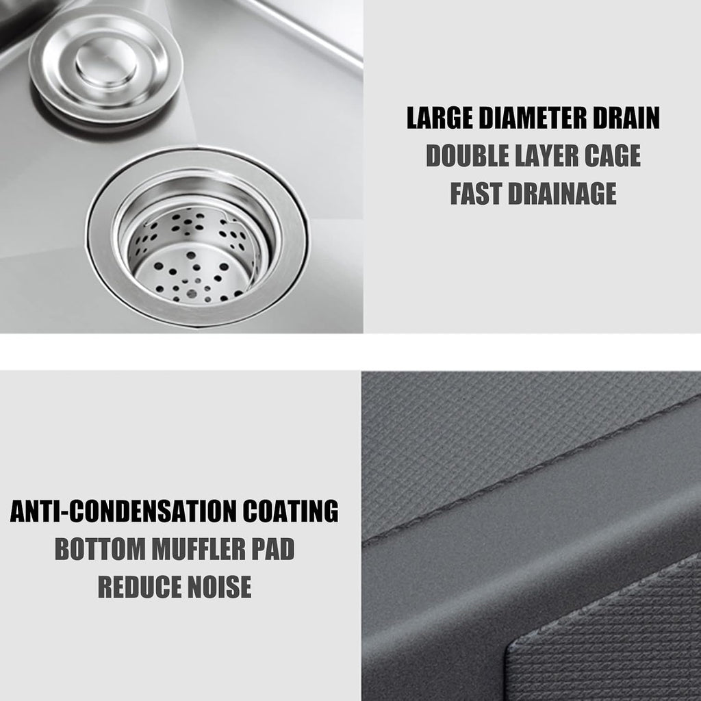 Square Brushed Single Bowl Prep Bar Sink 304 Stainless Steel Kitchen Sink with Faucet & Drain Assembly Drop in Or Undermount (Color : D-Have Faucet, Size : 75x45x21cm) (Ahave Faucet 68x45x21cm)