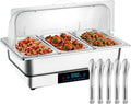 Electric Chafing Dish with Transparent Lid, 600W Stainless Steel Food Warmer for Buffets, Restaurants, and Events