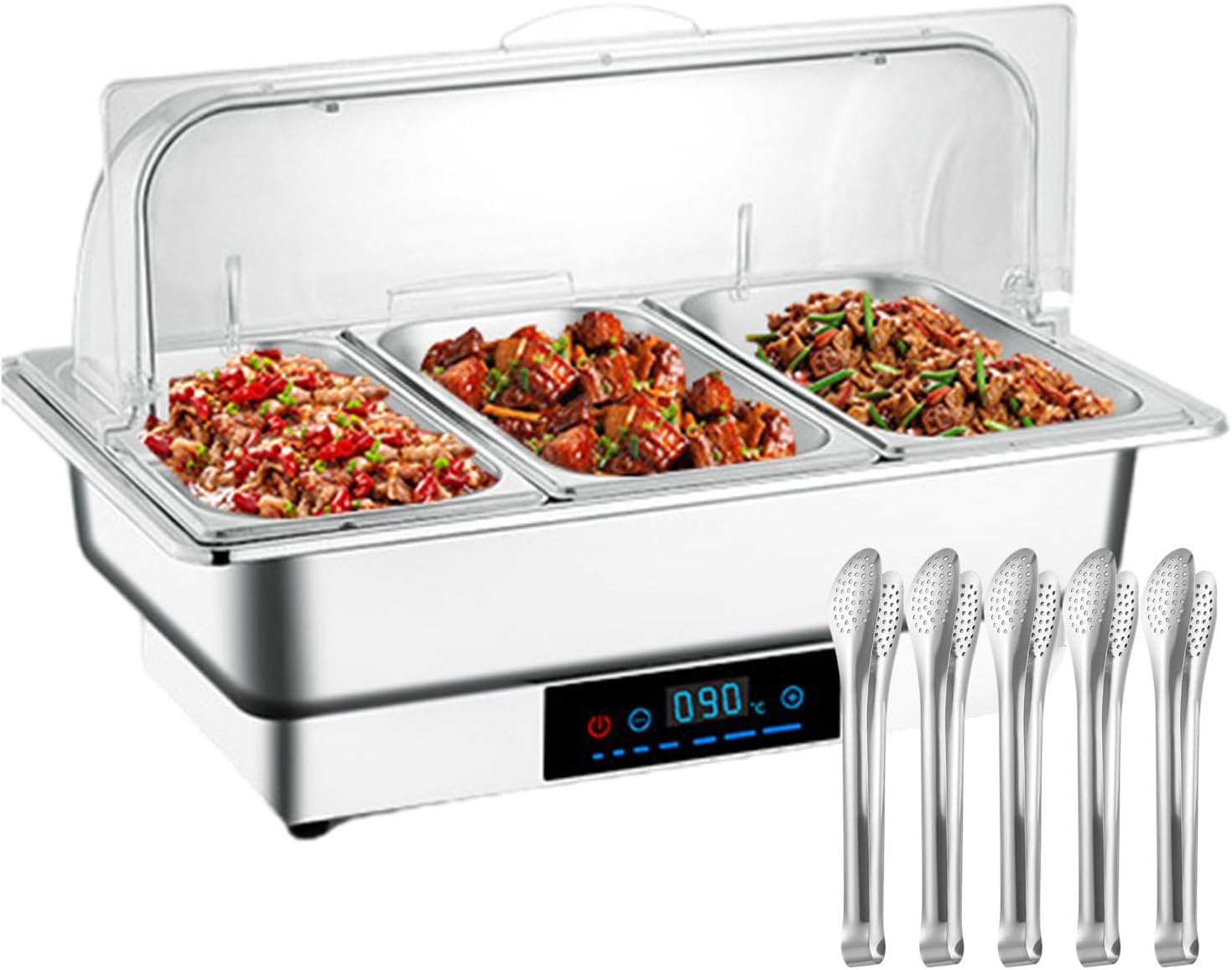 Electric Chafing Dish with Transparent Lid, 600W Stainless Steel Food Warmer for Buffets, Restaurants, and Events