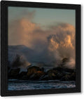 ArtDirect Minnesota-Lake Superior Lake waves breaking on rocks at sunset 36x45 Huge Black Ornate Wood Framed Canvas Giclee Art by Jaynes Gallery