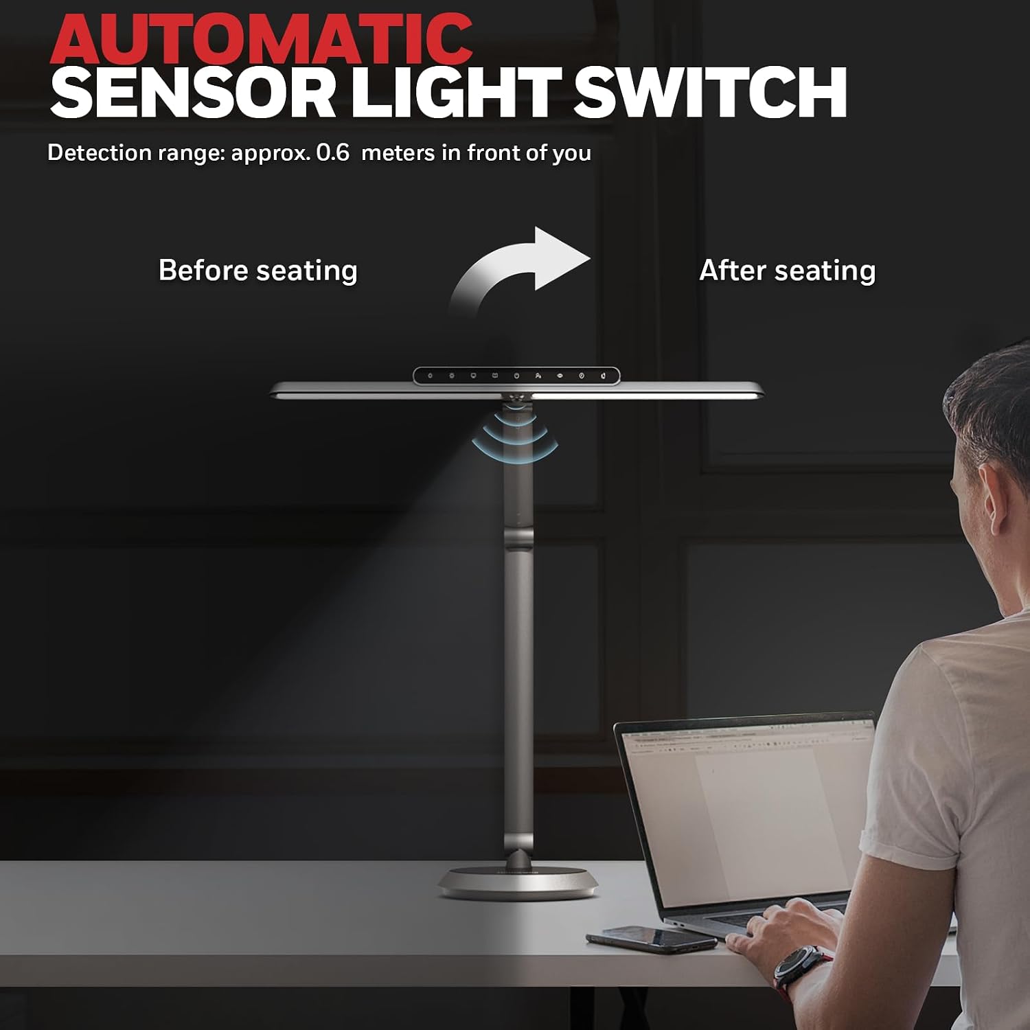 Honeywell Desk Lamp for Home Office, H9 Sunturalux™ Eye-Caring LED Desk Light, 1000LM Dimmable Desk Lamp with Timer and Auto-Sensing, Adjustable Desk Reading Light or Study, Cumputer, Architect