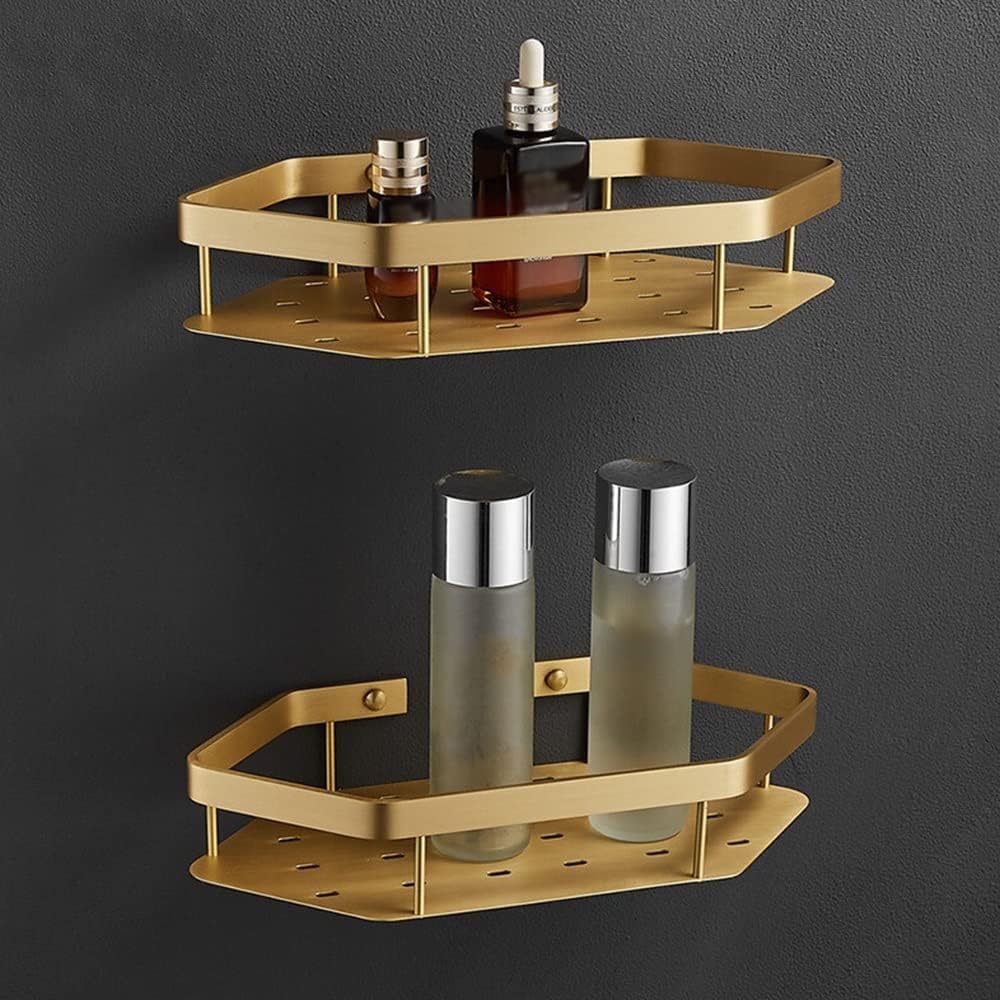 Floating Shelves Shower Caddy Creative Total Brass Brushed Gold Bathroom Corner Shelf Wall Mounted Kitchen Storage Holder Multifunctional Shampoo Shower Gel Seasoning Bottles Holde(2 Tier)