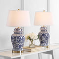 SAFAVIEH Lighting Collection Arwen Blue / White 31-inch Bedroom Living Room Home Office Desk Nightstand Table Lamp Set of 2 (LED Bulbs Included)