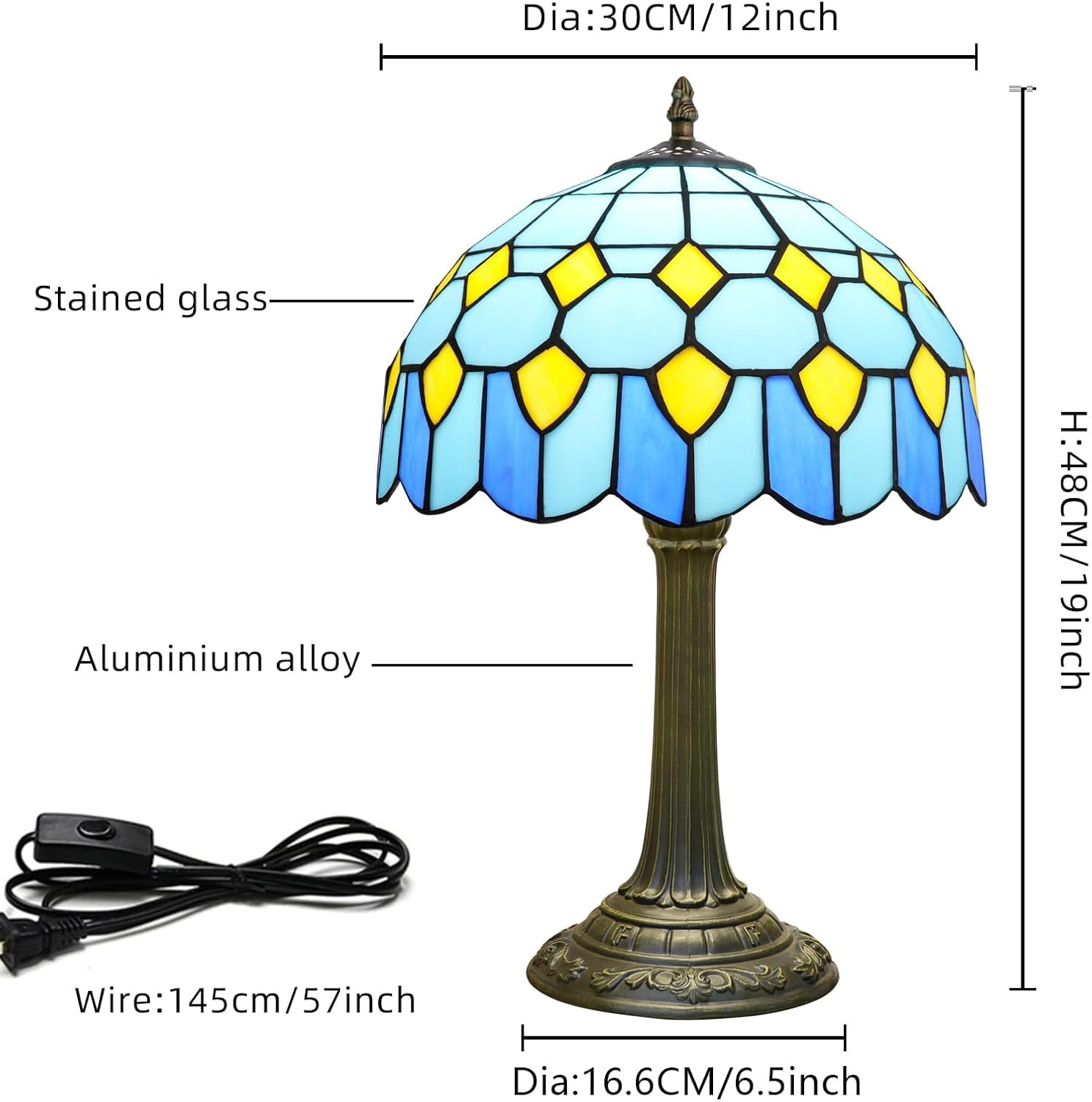 Tiffany Lamp Modern Design Blue Mediterranean Style Stained Glass Lamps Coastal Beach Theme Living Room Office Hotel Bar Kitchen Restaurant Bedroom Bedside Gift Home Decor 12X19 Inch end Table Lamp