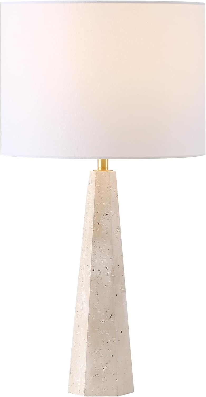 SAFAVIEH Couture Lighting Collection Gabryanna Travertine/White 26-inch Dimmable Table Lamp for Bedroom Living Room Home Office Desk Nightstand (LED Bulb Included)