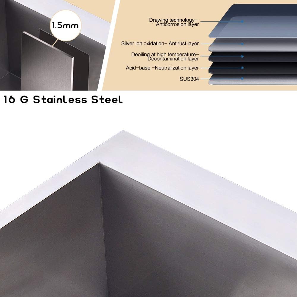 33 Inch Double Bowl Drop In Kitchen Sink-Bokaiya 33x22 Stainless Steel Drop-In Sink Kitchen Top Mount 16 Gauge Deep 50/50 Low-Divide Over Counter Double Bowl Kitchen Sink with Rack&Grid