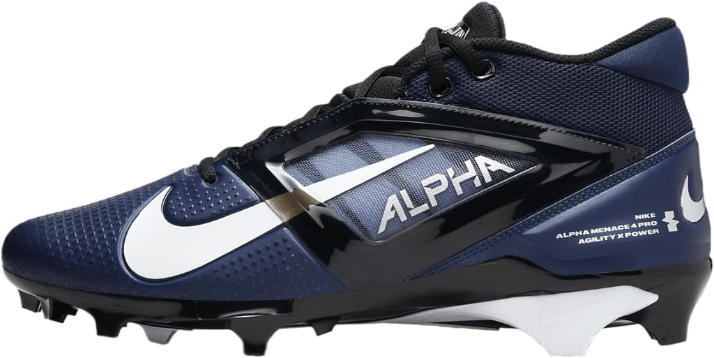 Nike Alpha Menace 4 Pro Football Cleats (FD7037-401, Midnight Navy/Metallic Silver) Size 11