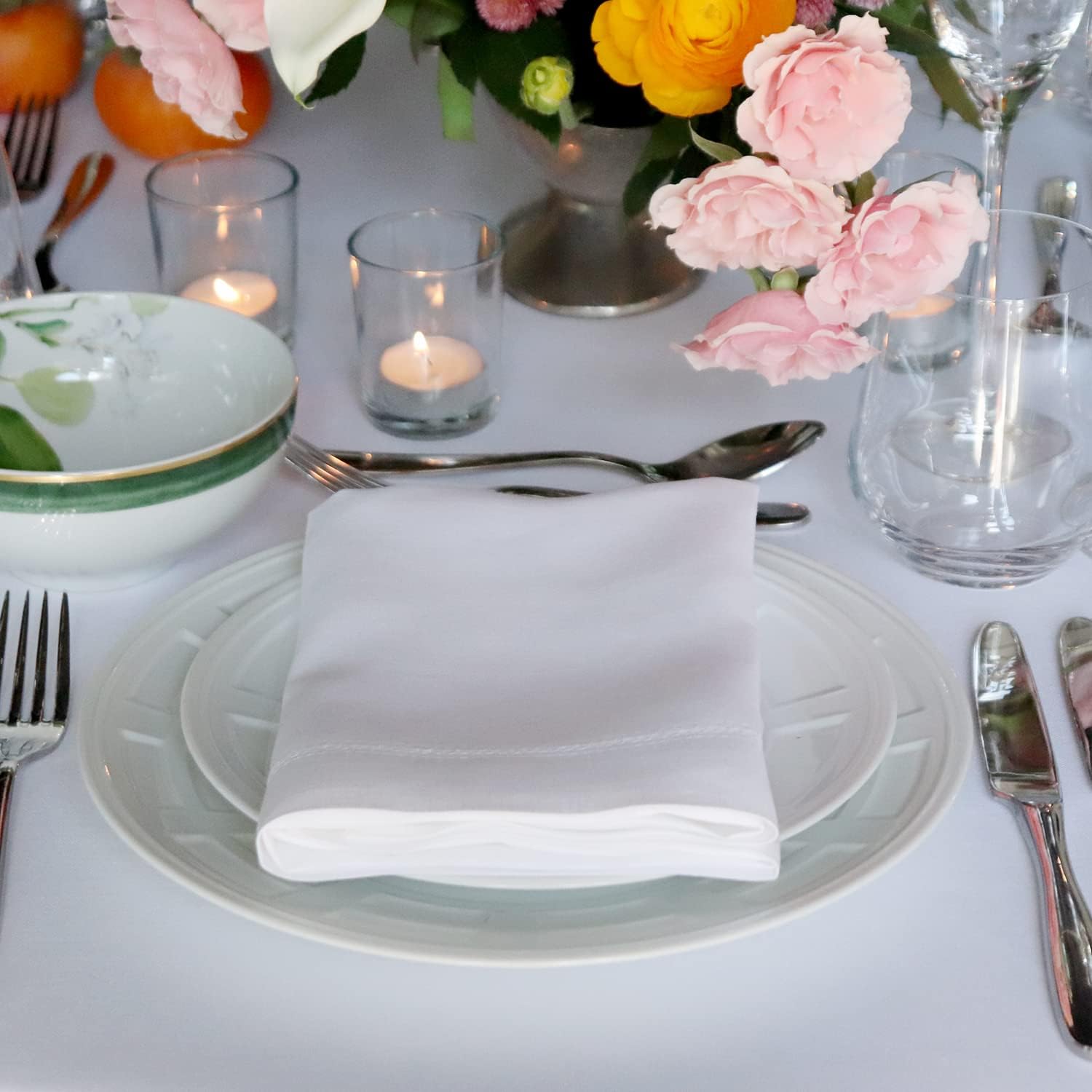 Huddleson White Square Linen Tablecloth 54x54 Square Table Cloth Luxury Italian Linen Sewn in US