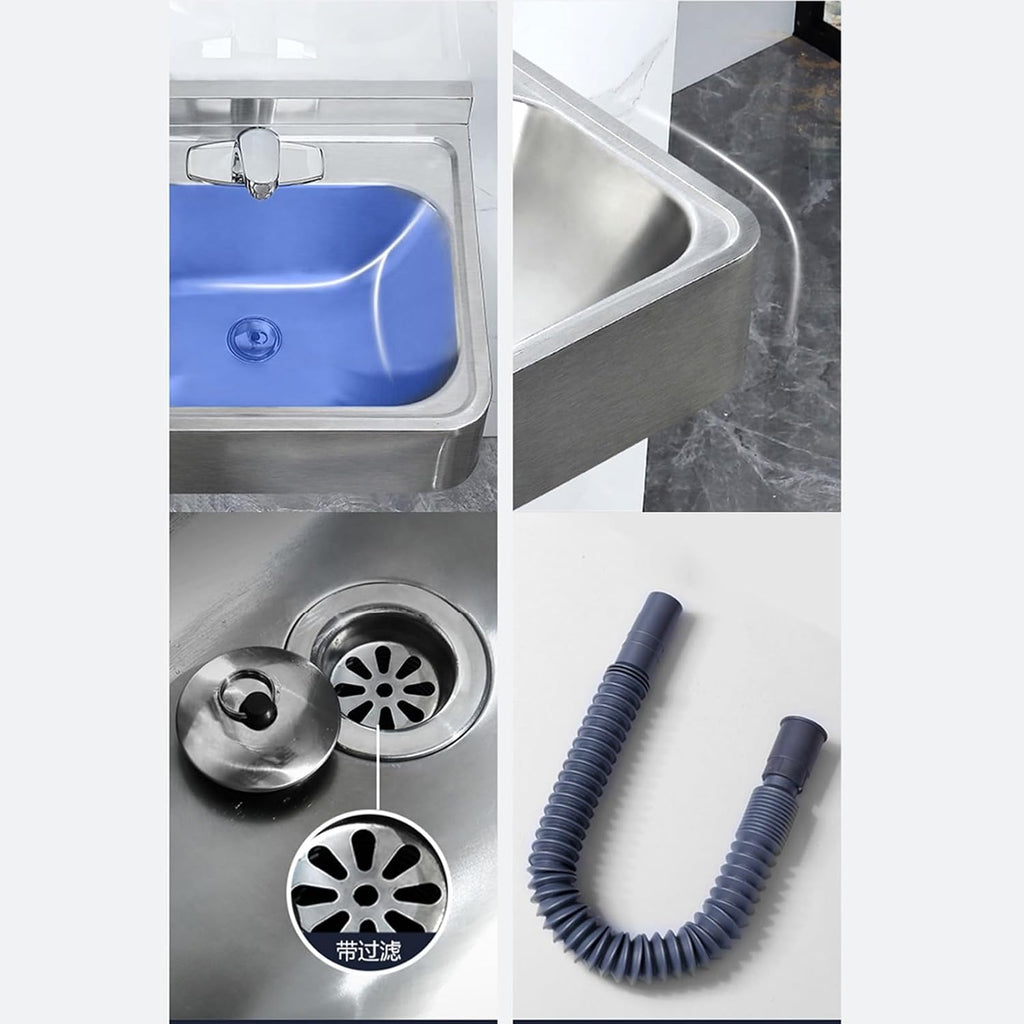 Commercial Sink Hand Washing Basin, Mini Stainless Steel Wall Mounted Sinks, with Drainer Unit and Tap, Utility Sink Single Bowl Sink for Restaurant, Kitchen and Hom,Hot and cold water faucet